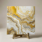 Abstract Fluid Ink Art Gold and White Marble タイル