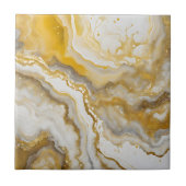 Abstract Fluid Ink Art Gold and White Marble タイル (正面)