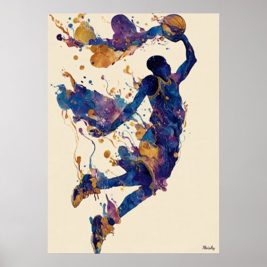 Abstract Fluid Ink Basketball Player – Modern Art ポスター (正面)