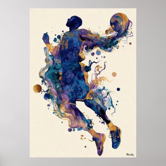 Abstract Fluid Ink Basketball Player – Modern Art ポスター (正面)