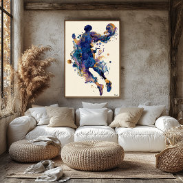 Abstract Fluid Ink Basketball Player – Modern Art ポスター