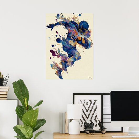 Abstract Fluid Ink Football Player – Expressive  ポスター (ホームオフィス)