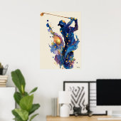 Abstract Fluid Ink Golfer Dynamic Motion Wall Art ポスター (ホームオフィス)