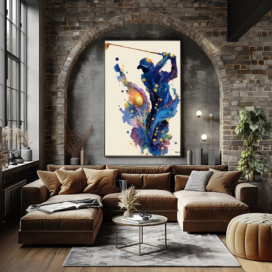 Abstract Fluid Ink Golfer Dynamic Motion Wall Art ポスター