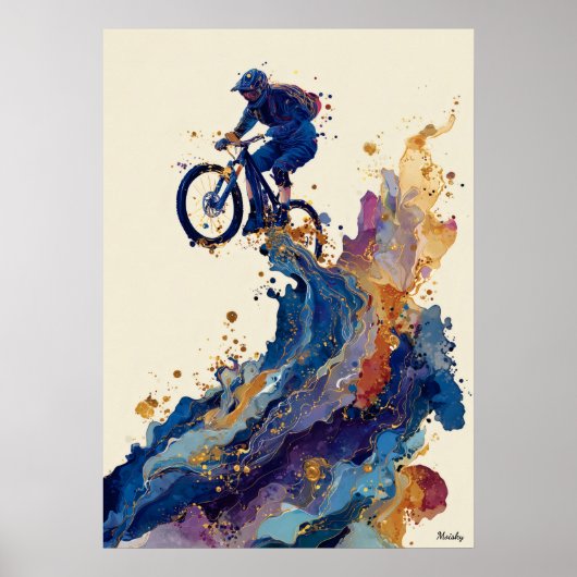 Abstract Fluid Ink Mountain Bike Rider – Dynamic  ポスター (正面)