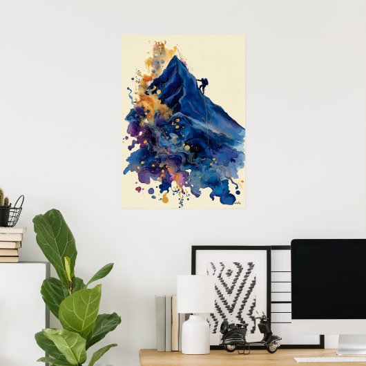 Abstract Fluid Ink Rock Climber – Modern Motion  ポスター (ホームオフィス)