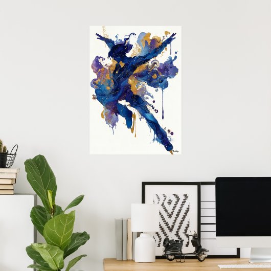 Abstract Fluid Ink Skater – Dynamic Motion Art ポスター (ホームオフィス)