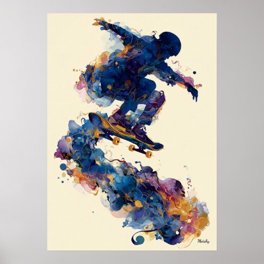 Abstract Fluid Ink Skater – Modern Motion Wall Art ポスター (正面)
