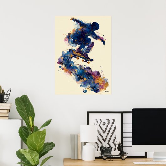 Abstract Fluid Ink Skater – Modern Motion Wall Art ポスター (ホームオフィス)