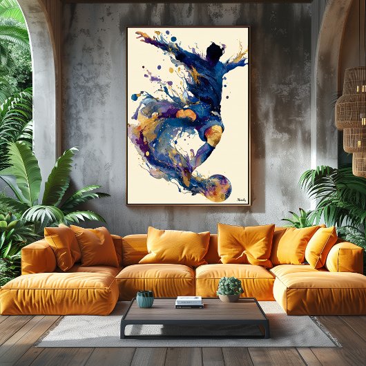 Abstract Fluid Ink Soccer Player – Modern Motion ポスター