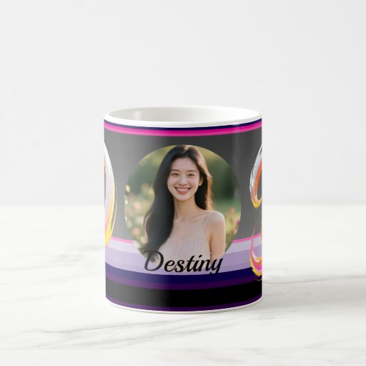 Abstract Fluid Letter D Neon Brush コーヒーマグカップ (中央)