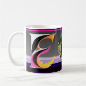 Abstract Fluid Letter E Neon Feather コーヒーマグカップ (左)