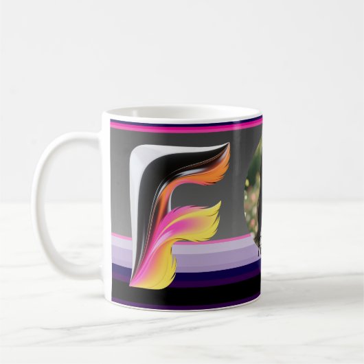 Abstract Fluid Letter F Neon Feather コーヒーマグカップ (左)