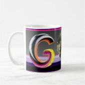 Abstract Fluid Letter G Neon Feather コーヒーマグカップ (左)