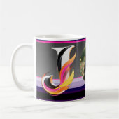 Abstract Fluid Letter J Neon Feather コーヒーマグカップ (左)