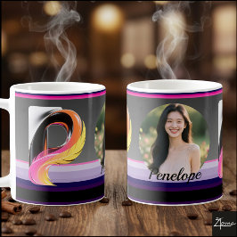 Abstract Fluid Letter P Neon Feather コーヒーマグカップ