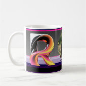 Abstract Fluid Letter R Neon Feather コーヒーマグカップ (左)