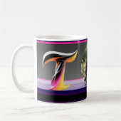 Abstract Fluid Letter T Neon Feather コーヒーマグカップ (左)