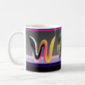 Abstract Fluid Letter W Neon Feather コーヒーマグカップ (左)