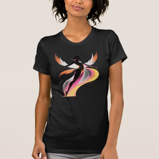 Abstract Flying Woman Neon Flow Silhouette Tシャツ (正面)