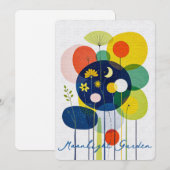 Abstract Folk Art Garden Moon Stars Whimsical シーズンカード (正面/裏面)