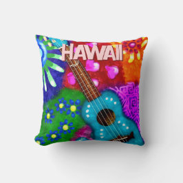 Abstract Funky Ukulele Floral Tropical Teal Purple クッション