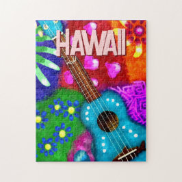 Abstract Funky Ukulele Floral Tropical Teal Purple ジグソーパズル