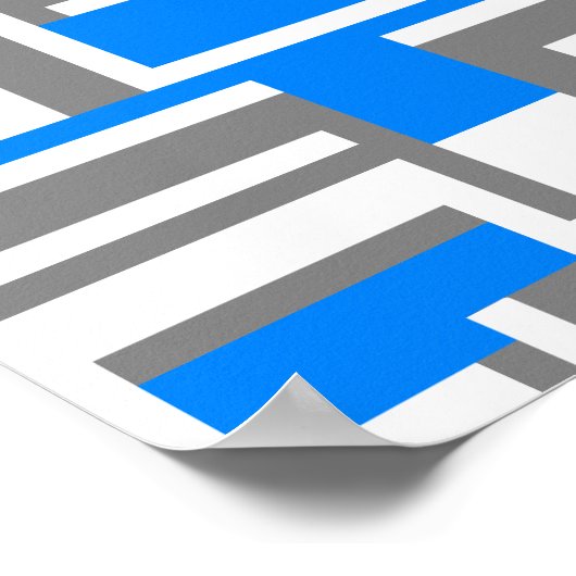 Abstract Geometric Art in Blue, White & Grey ポスター (角)
