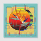 Abstract geometric bird flower aqua yellow red sun (正面)