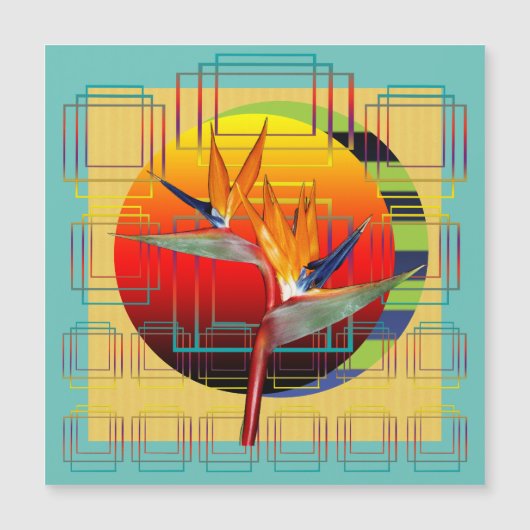 Abstract geometric bird flower aqua yellow red sun (正面)