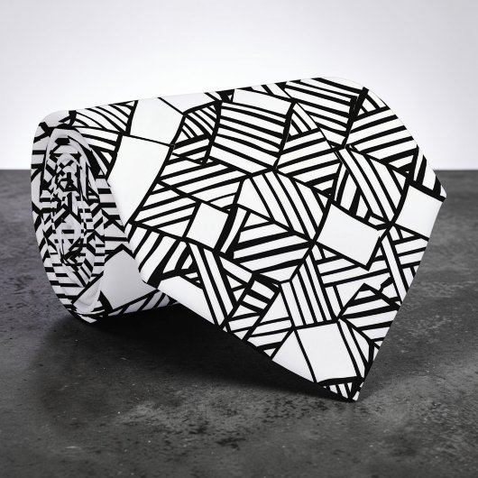 Abstract Geometric Black & White Custom Necktie ネクタイ