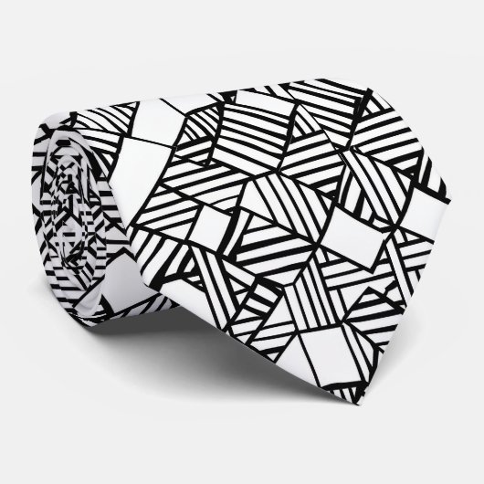 Abstract Geometric Black & White Custom Necktie ネクタイ (ロール)