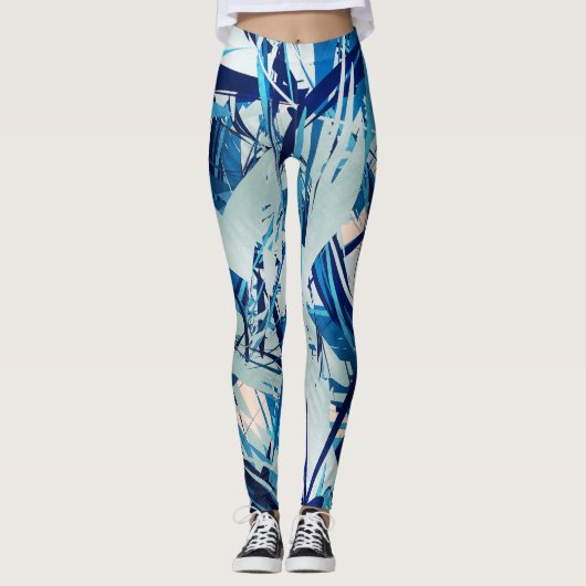 Abstract geometric blue camo レギンス (正面)