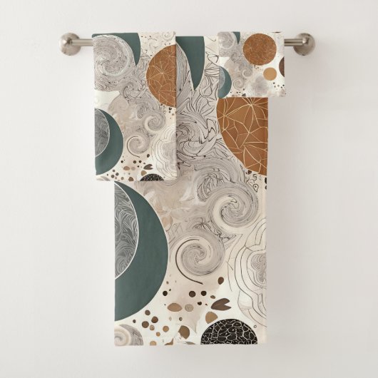 Abstract Geometric Circle Pattern Neutral Boho バスタオルセット (インサイチュ)