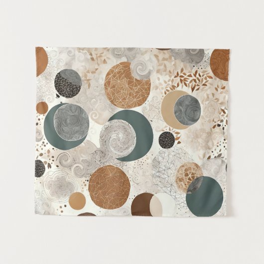 Abstract Geometric Circle Pattern Neutral Boho 384 タペストリー (正面(横))