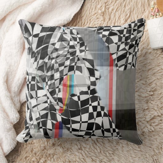 Abstract Geometric Collage Checker Pattern クッション (ブランケット)