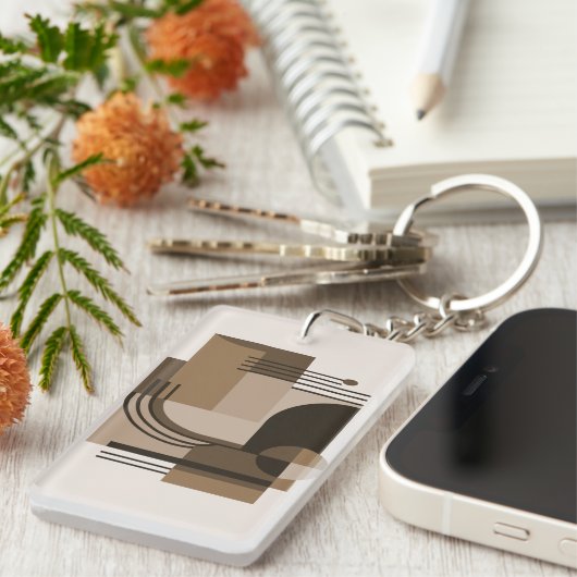 Abstract Geometric Composition in Earthy Tones キーホルダー (正面右)