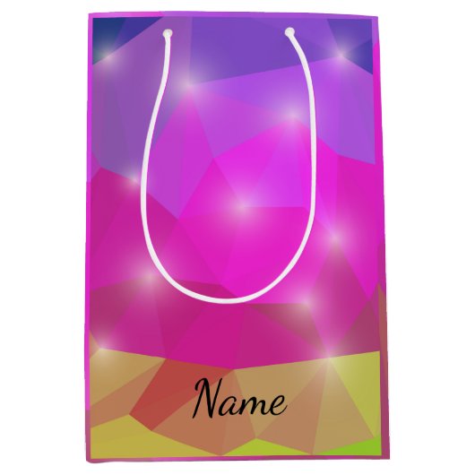 Abstract Geometric Crystal Mosaic in Pink ミディアムペーパーバッグ (正面)