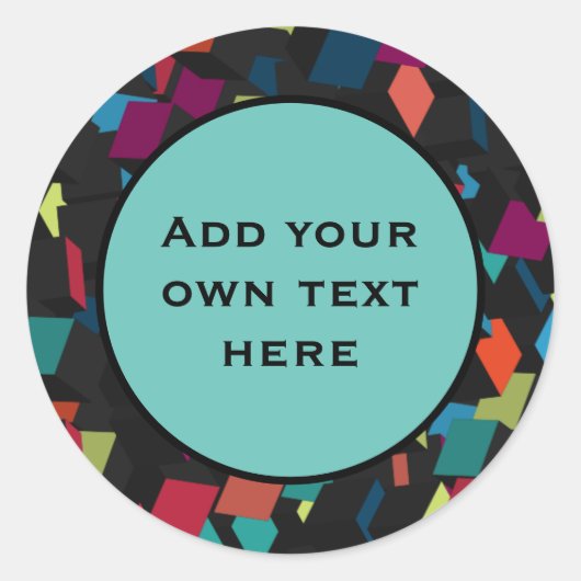 Abstract Geometric Cube Pattern Custom Text ラウンドシール (正面)