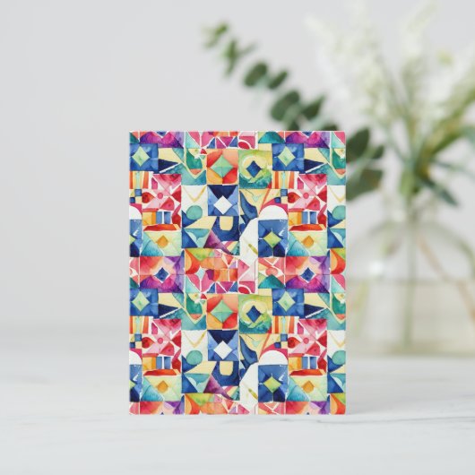 Abstract geometric digital pattern 17 - Postcard ポストカード (スタンド正面)