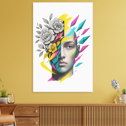 Abstract Geometric Face Modern Wall Art キャンバスプリント (インサイチュ (リビング))