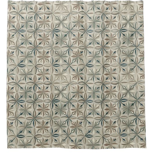 Abstract Geometric Floral Pattern シャワーカーテン (正面)