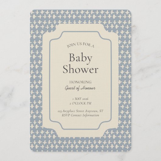 Abstract + Geometric Gender Neutral Blue Beige 招待状 (正面)