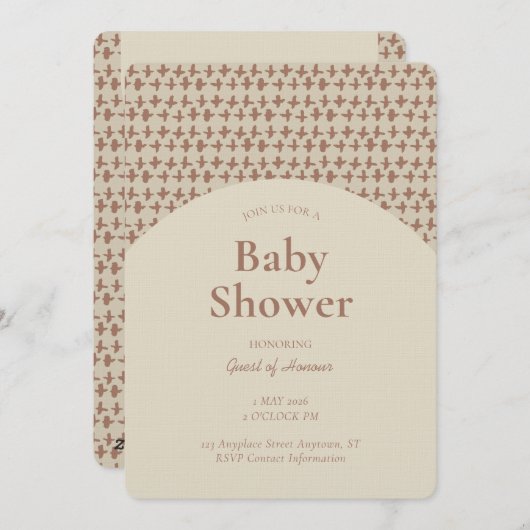 Abstract + Geometric Gender Neutral Brown Beige 招待状 (正面/裏面)