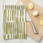 Abstract geometric lines olive green unique contem キッチンタオル (四つ折り)