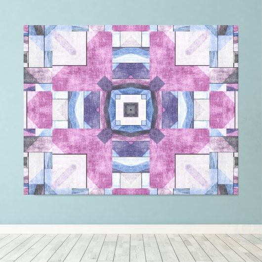 Abstract Geometric Mosaic Purple, Blue, and Gray キャンバスプリント (インサイチュ (ウッドフロア))