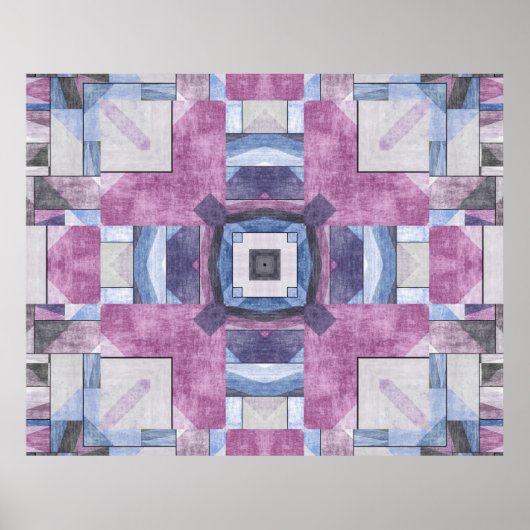 Abstract Geometric Mosaic Purple, Blue, and Gray ポスター (正面)