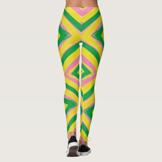 Abstract Geometric Pattern | Green, Yellow & Pink レギンス (裏面)