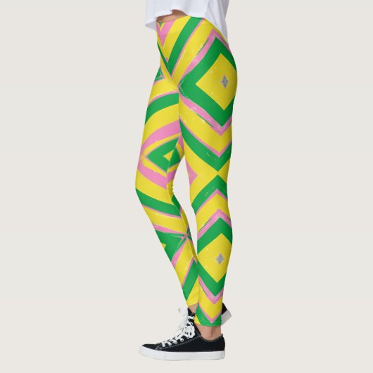 Abstract Geometric Pattern | Green, Yellow & Pink レギンス (左)