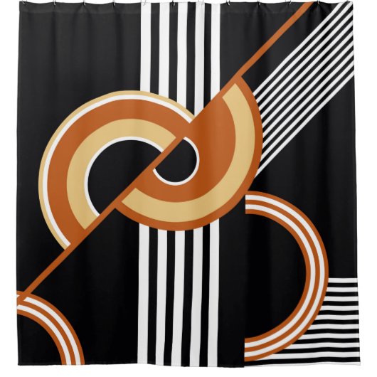 Abstract geometric pattern on black. Vintage Illus シャワーカーテン (正面)